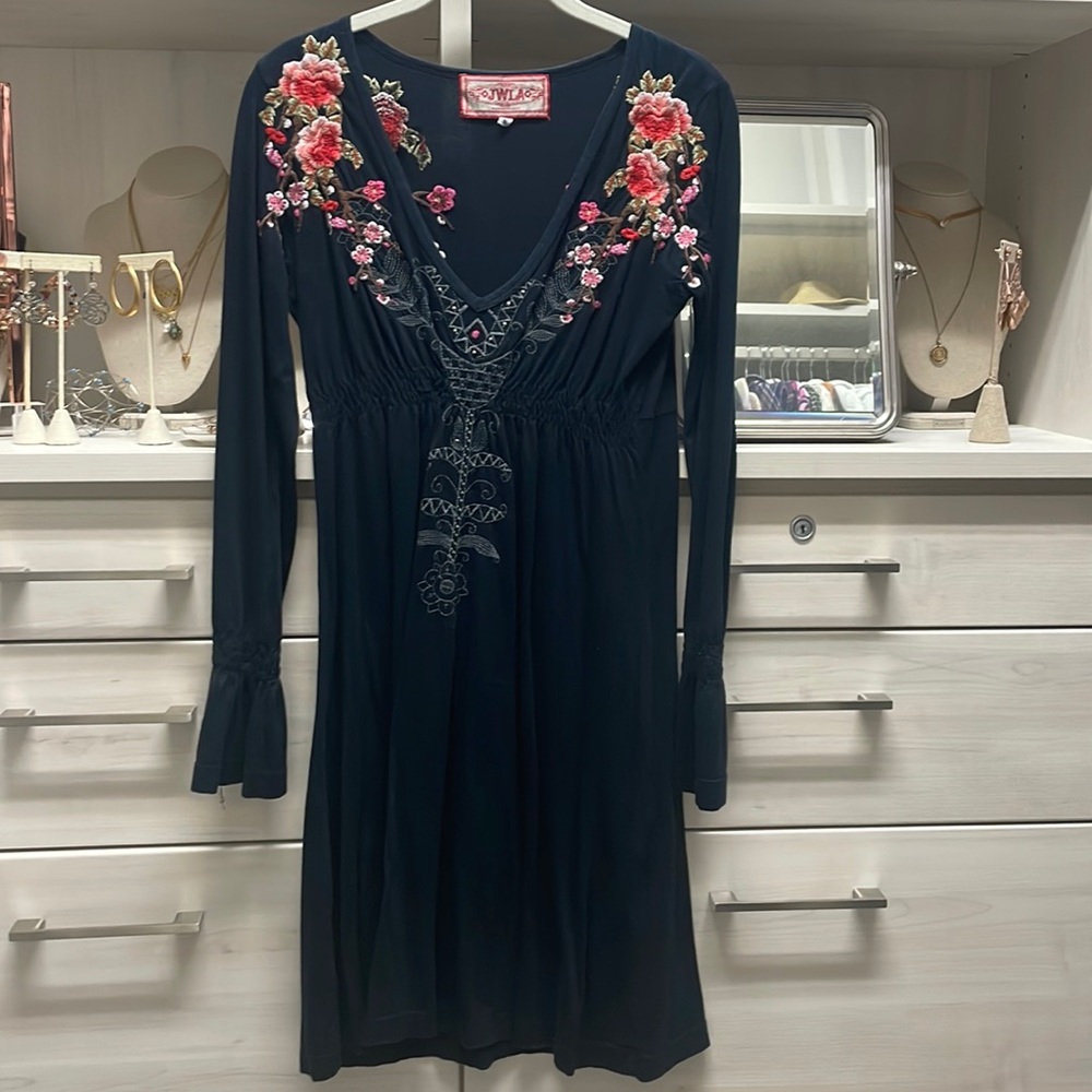 JWLA Johnny Was Dress V Neck Black Embellished | Color: Black | Size: S